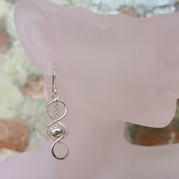 Sterling Silver Spiral & Dangling Sphere Earrings - Picture 7 of 7